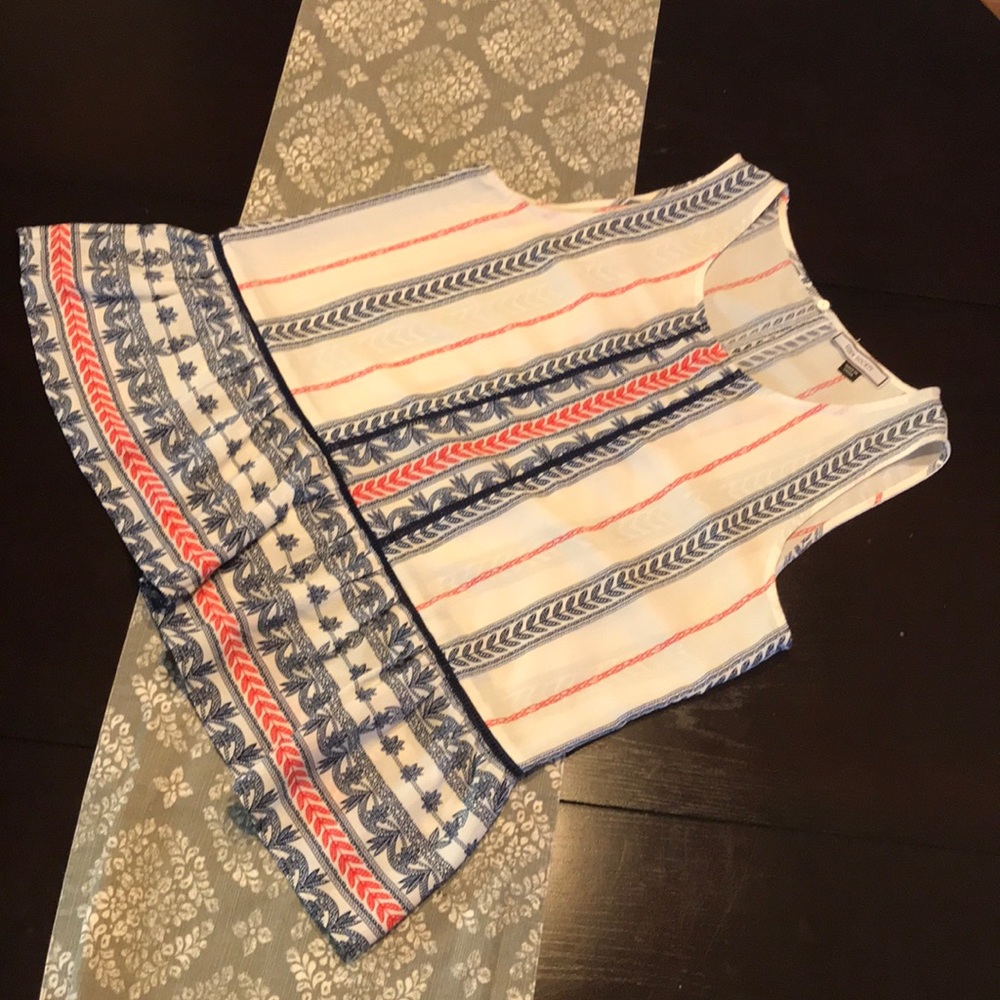 Eden Society Red White Blue Printed Peplum Top